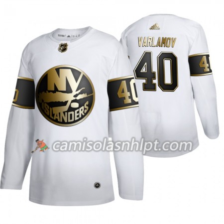 Camisola New York Islanders Semyon Varlamov 40 Adidas 2019-2020 Golden Edition Branco Authentic - Homem